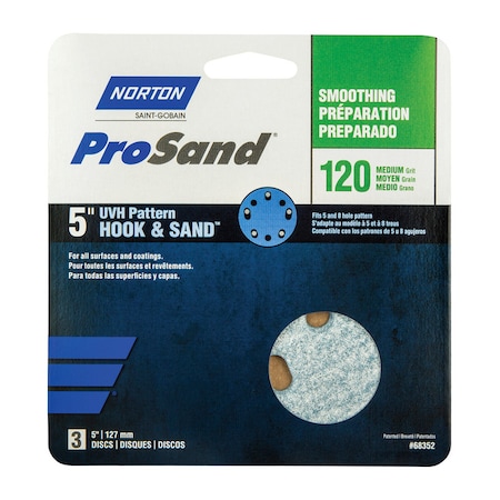 Norton Abrasives Norton ProSand 5 in. Ceramic Alumina Hook and Loop Sanding Disc 120 Grit Medium 3 pk 07660768352